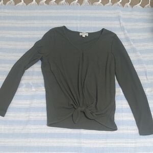 LOFT Dark Gray Long Sleeve Knot Top